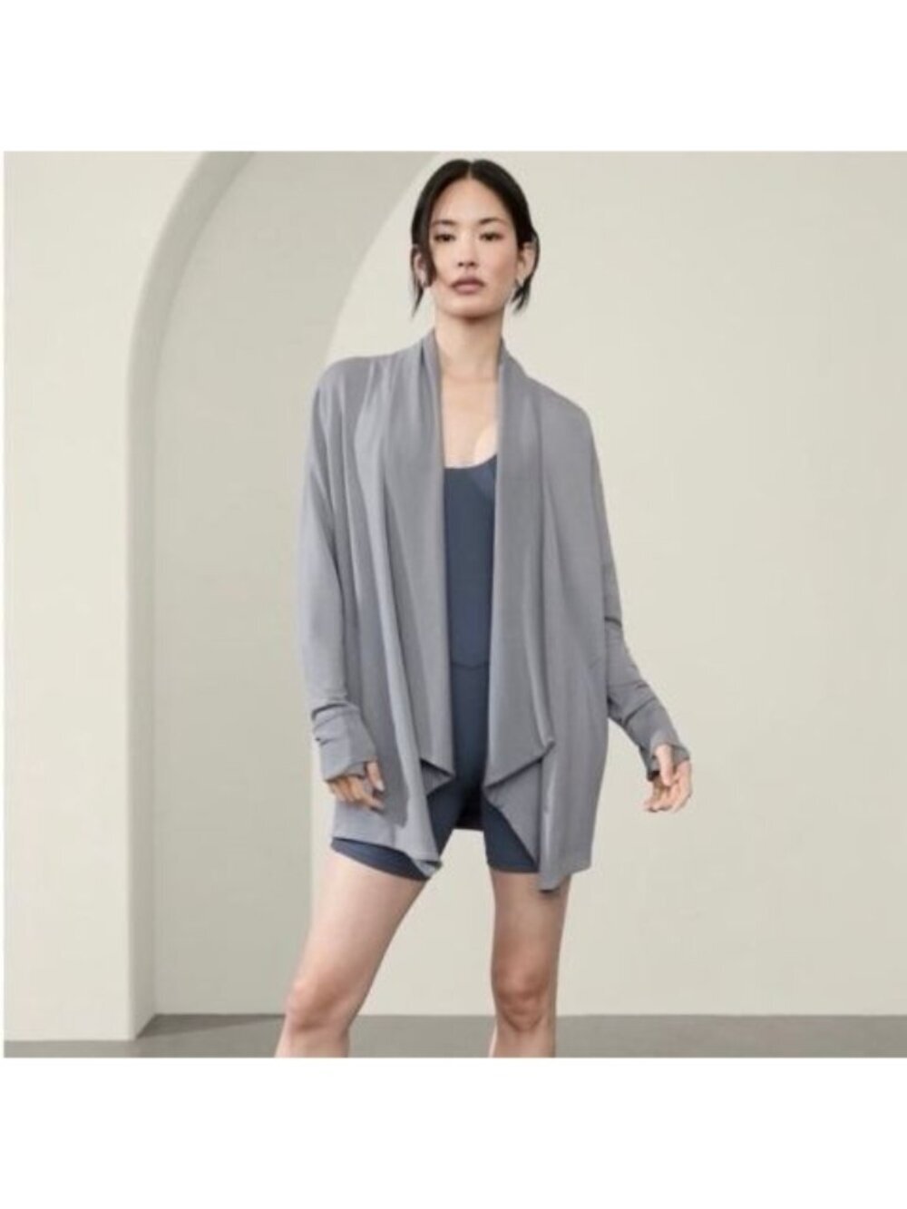 Athleta Pranayama Gray Open Front Cardigan Wrap Sweater Medium